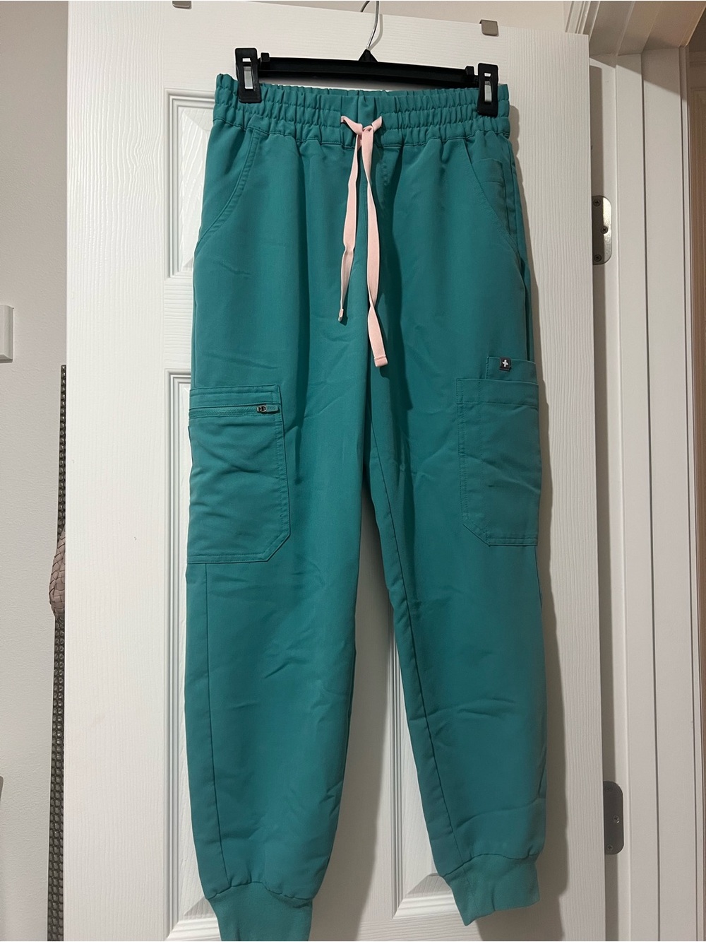 Figs Teal Track Joggers with Pink Drawstring